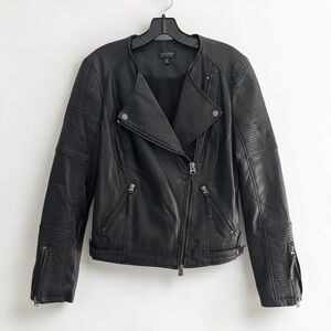 Topshop Black Quilted Moto-Style Leather Jacket